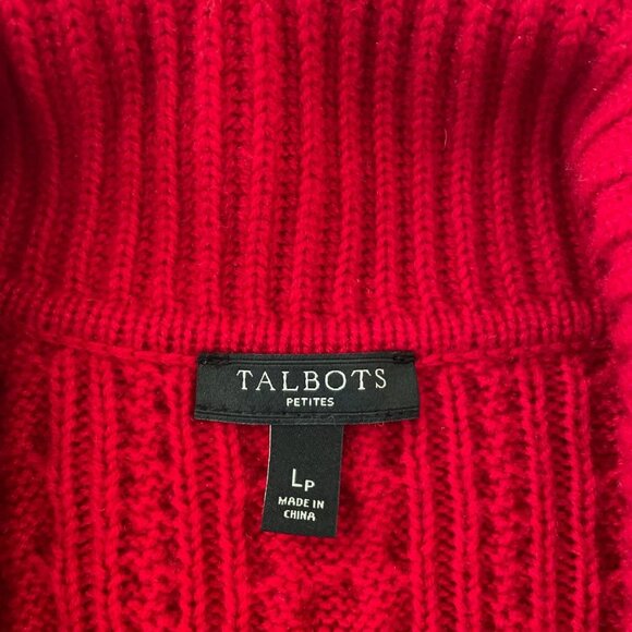 Talbots Womens Red Open Front Shawl Collar Cable Knit Cardigan Sweater Size PL - Picture 3 of 8